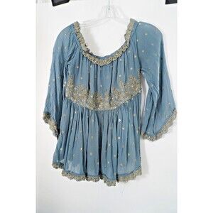 Love Sam Women Size S Blue Boho Embroidered Off-the-Shoulder Sequin Boho Blouse